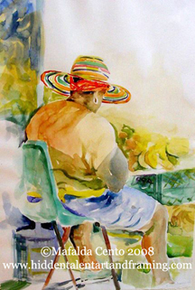 "Marche du Soleil"Figurative Art Gallery, Watercolor Painting from Mafalda Cento